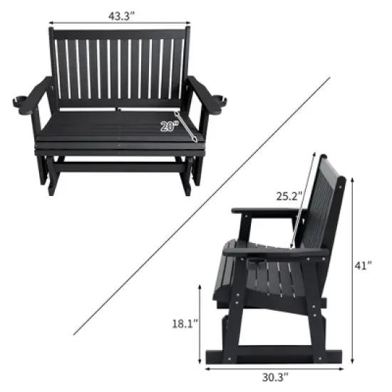 Fortune Candy Poly Lumber Patio Glider 2 Seater with Ergonomic Deep Seat, High Backrest, Cup Holders, for Outdoor Garden, Yard, or Deck image {9}