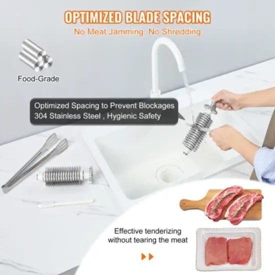 VEVOR Commercial Meat Tenderizer, Heavy Duty Stainless Steel Kitchen Tool with Handle, Meat Tong, and Cleaning Brush, 450W Electric Meat Tenderizer image {3}