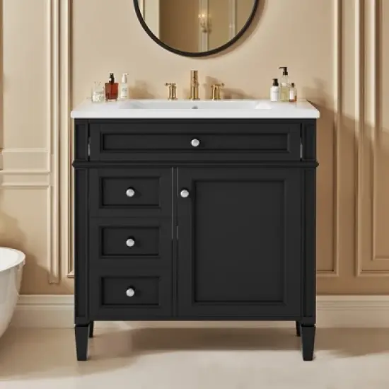 SpassWay 30"L White Modern Bathroom Vanity with Sink 2 Drawers Tip Out Storage Cabinet image {7}