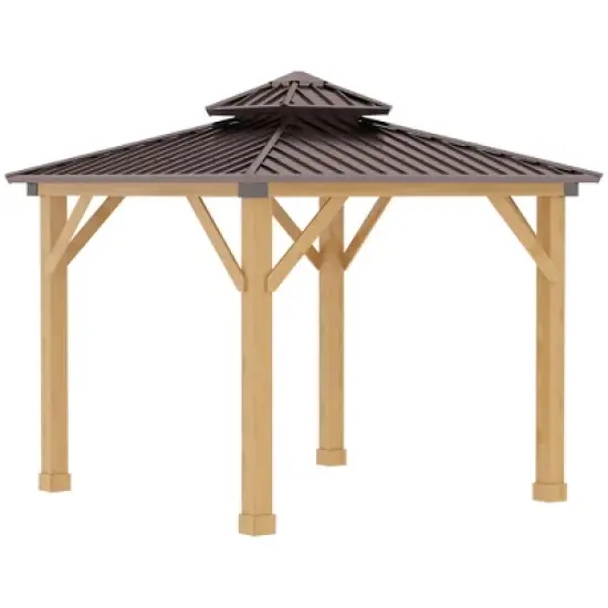 Outsunny&nbsp;10x10&nbsp;Hardtop&nbsp;Gazebo&nbsp;with&nbsp;Wooden&nbsp;Frame,&nbsp;Permanent&nbsp;Metal&nbsp;Roof&nbsp;Gazebo&nbsp;Canopy&nbsp;with Ceiling Light Hook for&nbsp;Garden,&nbsp;Patio,&nbsp;Backyard image {7}