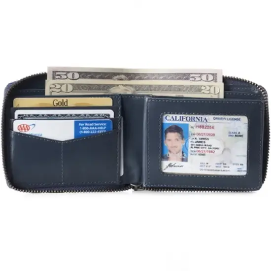 Alpine Swiss Logan Mens RFID Safe Zip Around Wallet Cowhide Leather Zipper Bifold with Gift Box image {1}