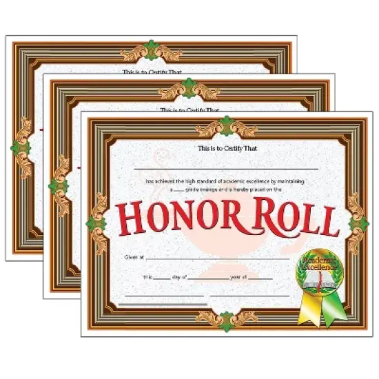 Hayes Publishing Honor Roll Certificate 30 Per Pack 3 Packs (H-VA612-3) image {1}