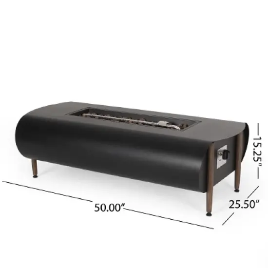 GDFStudio Romar Outdoor 50,000 BTU Rectangular Fire Pit, Dark Gray/Wood Pattern image {2}