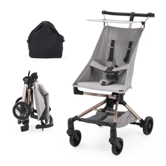 Lightweight Baby Stroller, Compact Travel Stroller with Easy One-Hand Fold, Adjustable Canopy, Storage Basket & All-Terrain Wheels, Light Grey image {8}