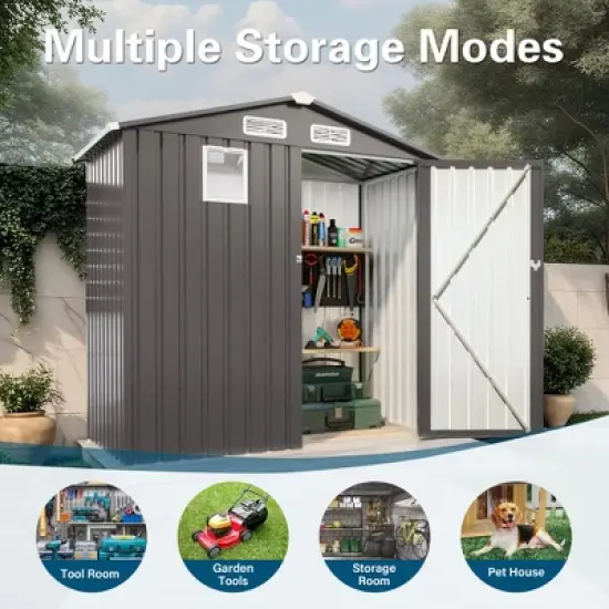 MOEPISY 6X4 FT Metal Outdoor Storage Shed, Tool Shed with Pitched Roof Watertight image {3}