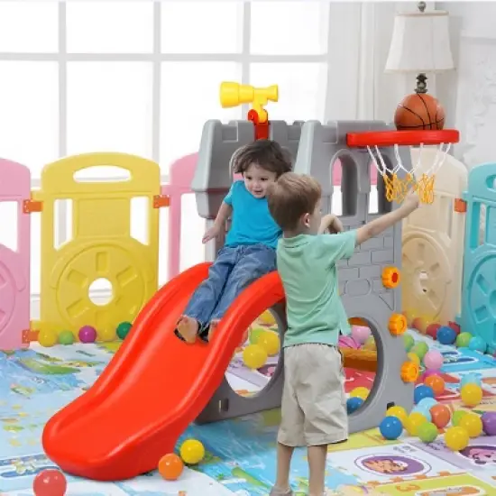 Children Climber Slide Set w/ Basketball Hoop and Telescope Toy Indoor & Outdoor image {2}