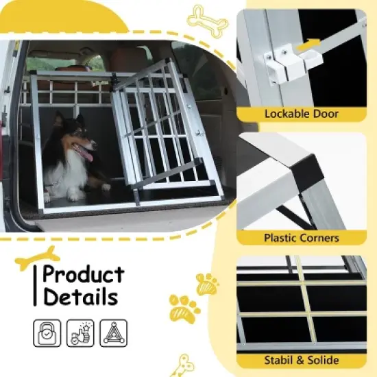 Aluminum Pet Transport Box for Dogs and Cats,Car Travel Crate with Lockable Door,Trapezoidal Design,Black Ventilated Kennel-The Pop Home image {3}