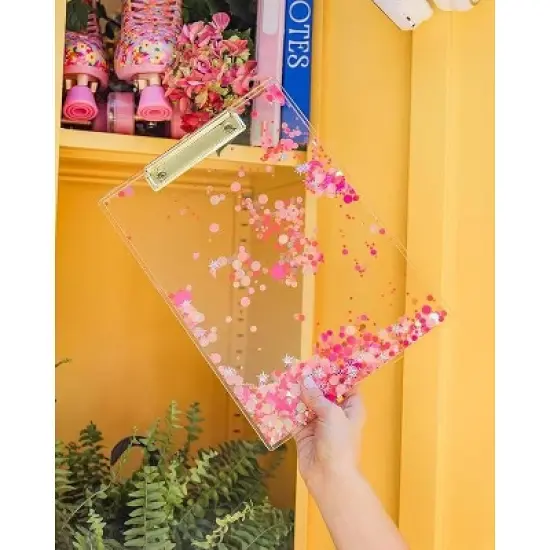 Packed Party Celebrate Acrylic Clipboard; Cute Pink Plastic Decorative Fancy Clip Board for School Teachers, Kids, and Women; Fun and Stylish image {3}
