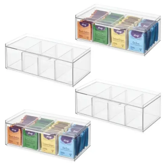 iDesign Set of 4 Stackable 4-Section Tea Storage Drawers - Clear image {8}
