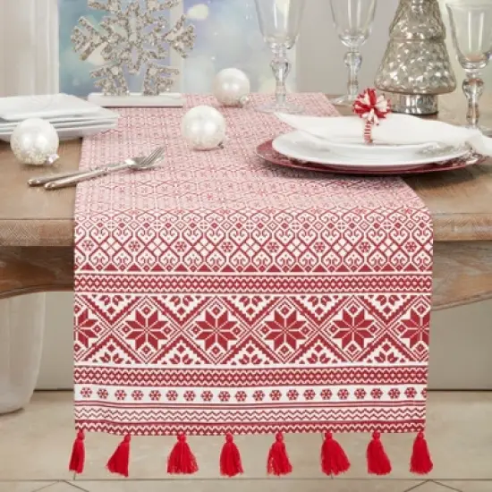 Saro Lifestyle Christmas Pattern Cotton Table Runner image {3}