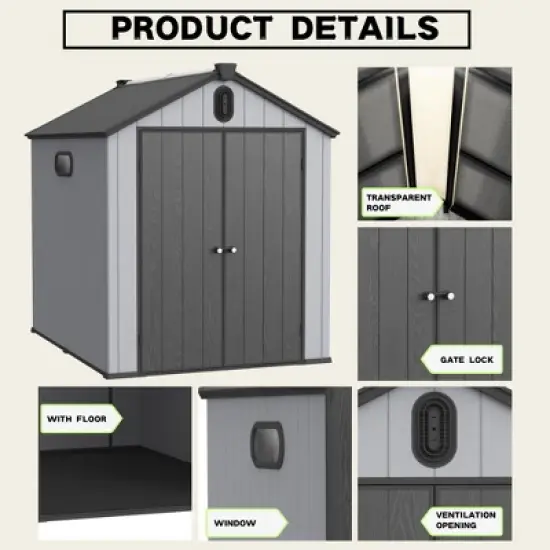 XWT012-1 6*8ft resin plastic storage shed for backyard garden big spire Tool storage image {2}