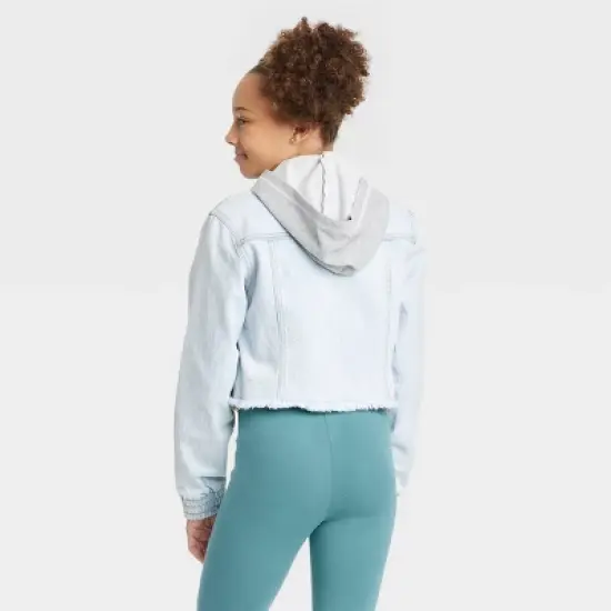 Girls' Hooded Jean Jacket - Cat & Jack&trade; Light Wash image {1}