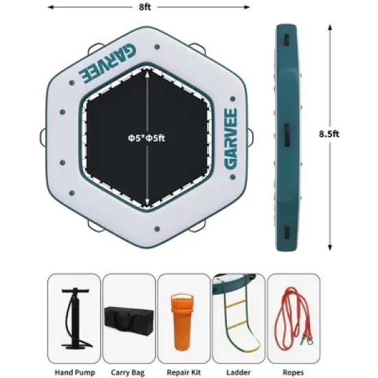 &oslash;8.5FT Inflatable Floating Dock with &oslash;5FT Trampoline Mesh Pool, Portable Float Island with Detachable Ladder, Inflatable Dock Platform for Lake, Pool image {4}