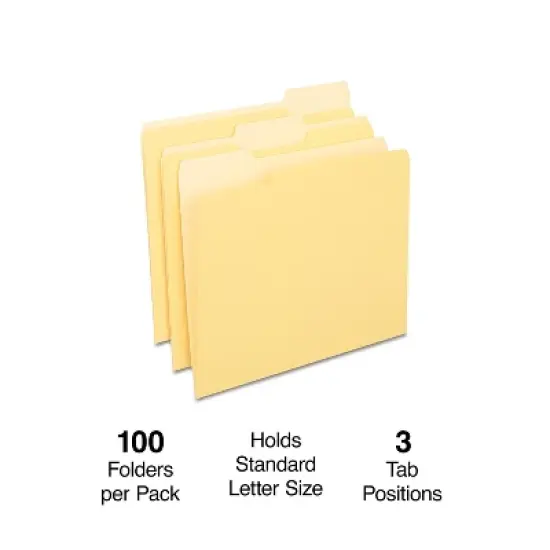 MyOfficeInnovations Colored Top-Tab File Folders 3 Tab Yellow Letter Size 100/Pack 224535 image {1}