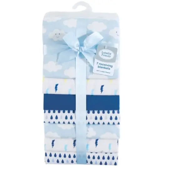Luvable Friends Baby Boy Cotton Flannel Receiving Blankets, Boy Clouds, One Size image {1}