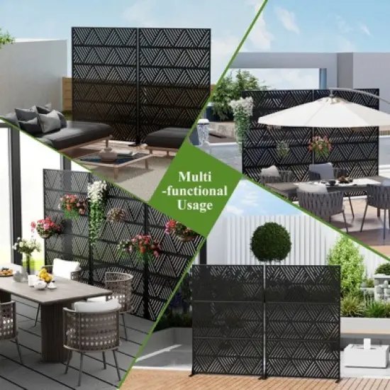 PexFix 72" x 47" Metal Privacy Screen Outdoor Freestanding Decorative Privacy Screen for Patio Deck Balcony Garden with Stable Base Triangular Black image {2}