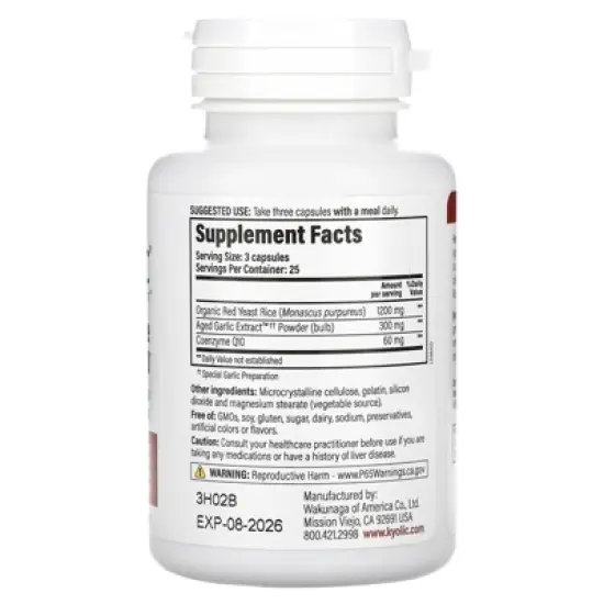 Kyolic Aged Garlic Extract&trade;, Red Yeast Rice Plus CoQ10,  Formula 114, 75 Capsules image {1}