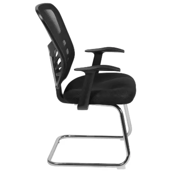 Flash Furniture Black Mesh Side Reception Chair with Chrome Sled Base image {11}