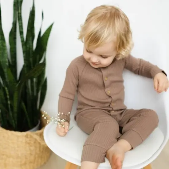 Grayson Collective Baby Ribbed Long Sleeve Jumpsuit - Brown image {4}