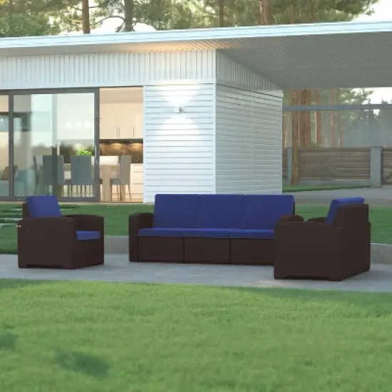 Emma and Oliver Faux Rattan Loveseat with All-Weather Cushions image {3}