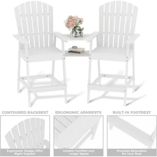 Outdoor Bar Height Adirondack Chairs with Connecting Tray, Balcony Chairs Adirondack for Deck, Backyard, Patio High AdirondackChairs Set of 2 image {5}