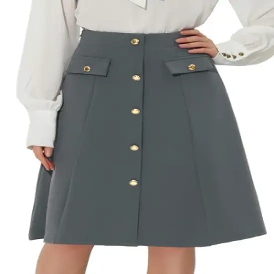 Allegra K Women's Button Decor Work A-Line Formal Knee Length Skirt image {6}