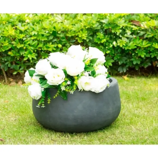 8" Lightweight Concrete/Fiberglass Elegant Bowl Indoor/Outdoor Planter Charcoal Gray - Rosemead Home & Garden, Inc. image {1}