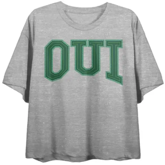 French "Oui" Women's Heather Gray Graphic Crop Tee image {2}