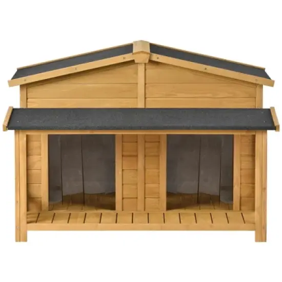 Whisen All-Weather Large Dog House & Dog Kennel with Asphalt Roof, Porch, Waterproof Door Curtain, Dual Openings - Natural image {3}
