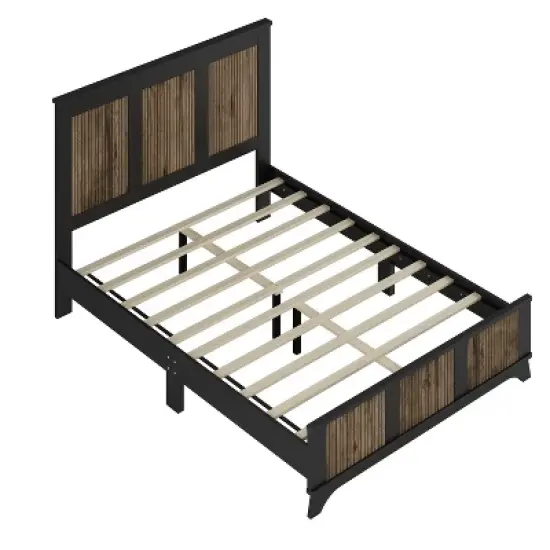 4-Piece Bedroom Sets, Full/Queen Size Farmhouse Platform Bed with Wooden Strip Decoration, Storage Nightstand and Dresser 4B - ModernLuxe image {3}