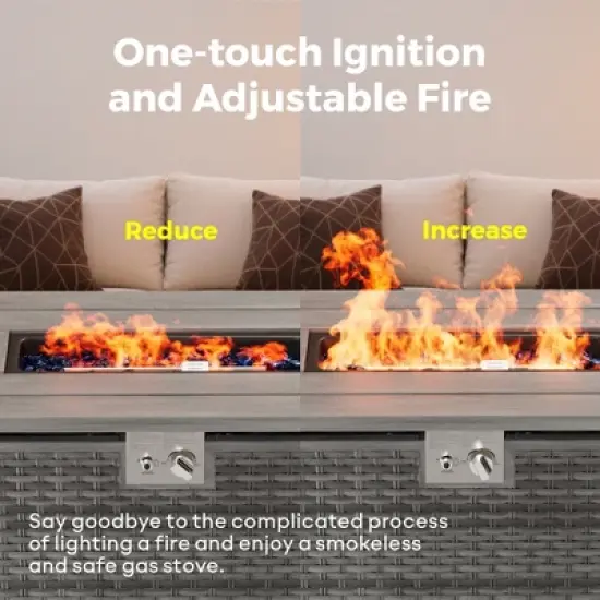 Evita Outdoor Fire Pit Table with 50,000 BTU Output with Propane Tank, Glass Stones-43 x 22 x 25.2 lnch (Gray) image {5}