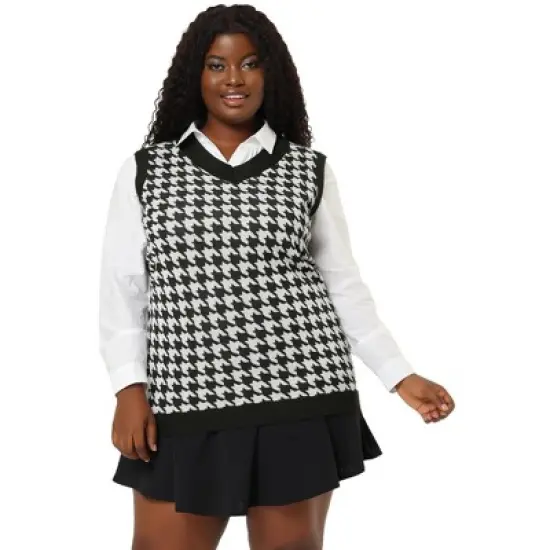 Agnes Orinda Women's Plus Size Sleeveless Houndstooth Knit Pullover Sweater Vest image {3}
