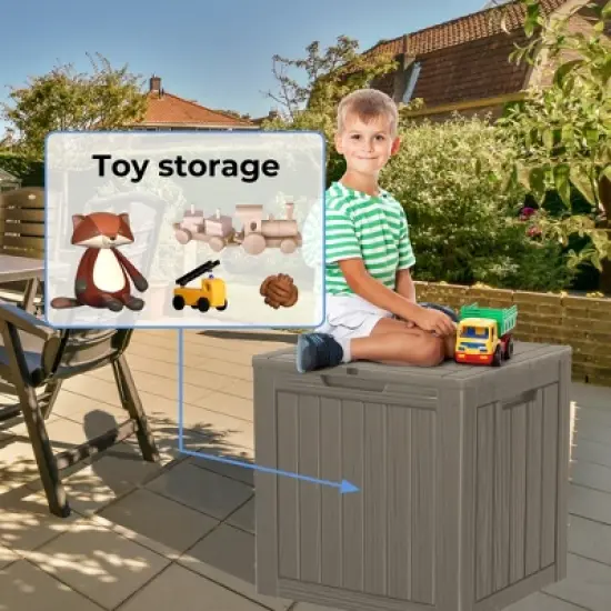 Syemin Deck Box, 30GAL Outdoor Storage Box, Patio Gardening Tools, Water and UV Resistant for Patio, Garden, Lawn, Brown, 22.1"*17.1"*20.9" image {5}