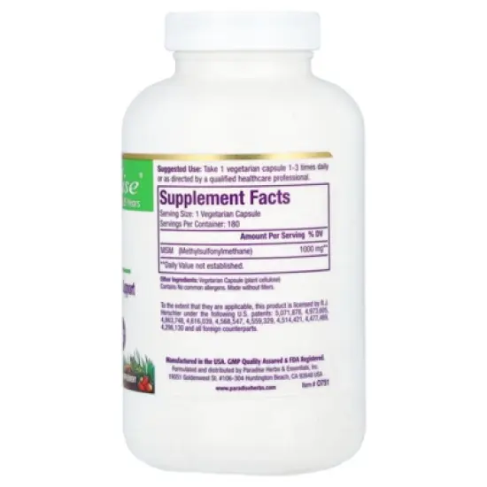 Paradise Herbs OptiMSM&trade;, MSM, 1,000 mg, 180 Vegetarian Capsules image {1}