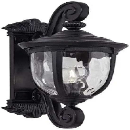 John Timberland Bellagio Vintage Outdoor Wall Light Fixture Texturized Black Dual Scroll Arm 24" Clear Hammered Glass for Post Exterior Barn Deck Home image {4}