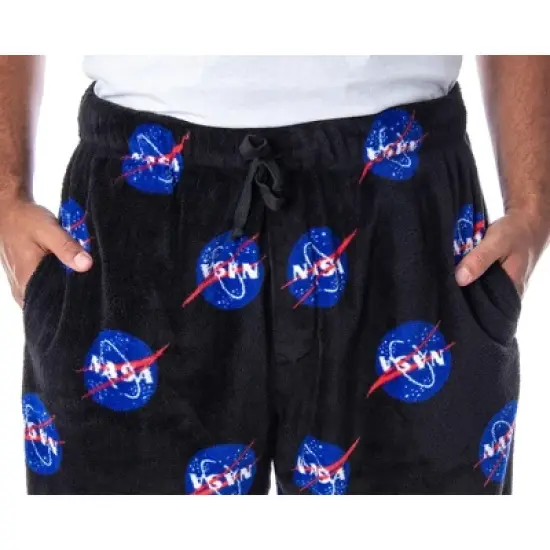 NASA Men's Meatball Logo Allover Print Ultra-Soft Plush Fleece Pajama Pants Black image {3}