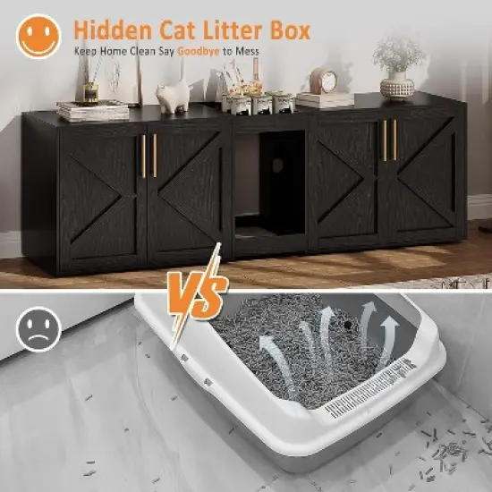 Cat Litter Box Enclosure for 2 Cats,  Wooden Litter Box Cabinet, Large Enclosed Cat Box Furniture with Storage Shelf, Soft Cushion image {5}