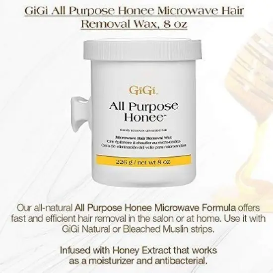 Gigi All Purpose Honee Microwave Wax - 8 oz (PACK OF 2) Painless Full Body Wax: Quality hair removal hard wax image {5}