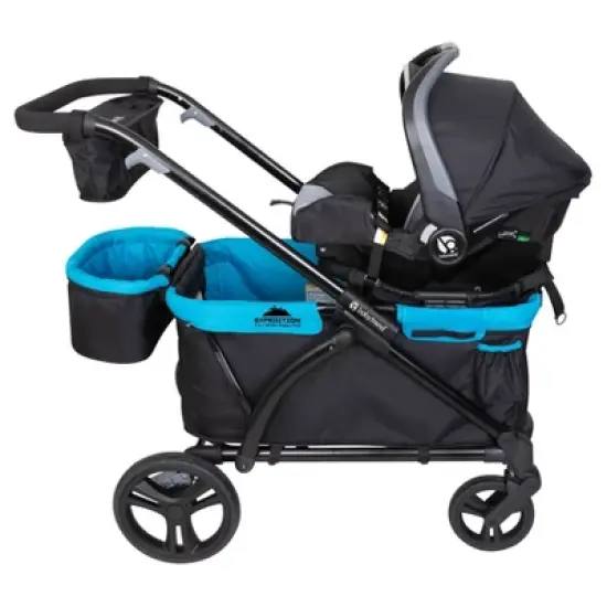 Baby Trend Expedition 2 in 1 Push or Pull Stroller Wagon Plus with Canopy, Choose Between Car Seat Adapter or Built In Seating for 2 Children, Blue image {12}
