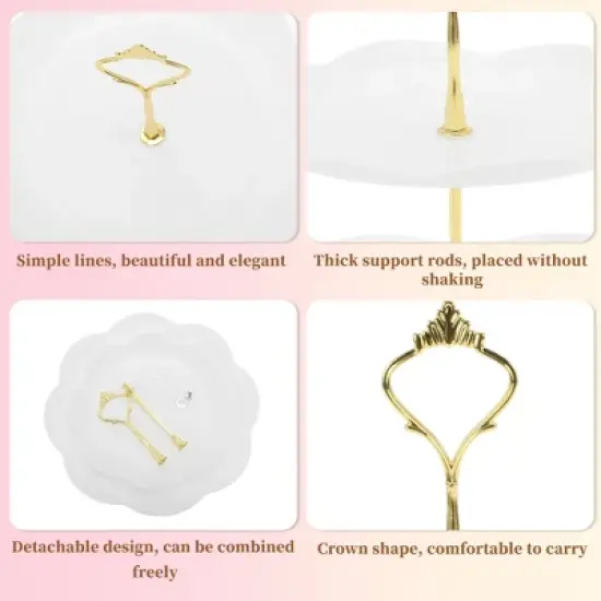 Unique Bargains 2 Tier Dessert Cupcake Stand Round Cup Cake Holder Tower White Gold Tone image {2}