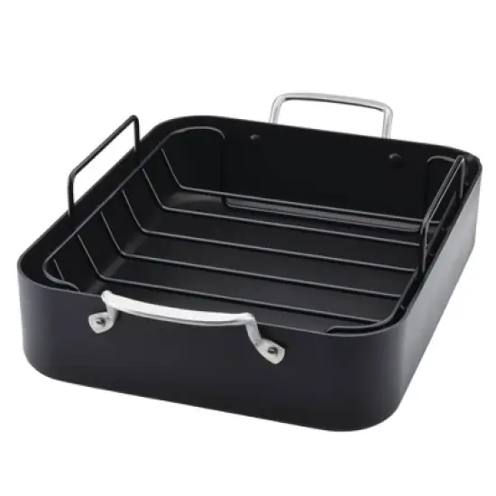 KitchenAid Hard Anodized Induction 13"x15.75" Roaster with Nonstick Rack: Turkey Roasting Pan, Oven-Safe, Matte Black image {5}