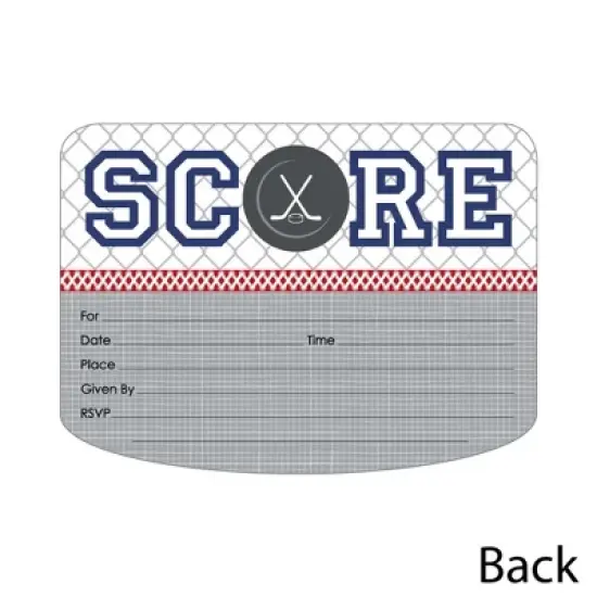 Big Dot of Happiness Shoots and Scores - Hockey - Shaped Fill-in Invites - Baby Shower or Birthday Party Invites Cards with Envelopes - Set of 12 image {2}
