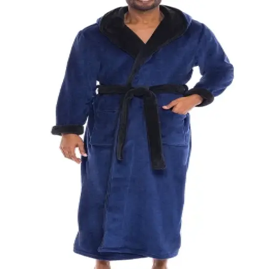 Men's Classic Winter Robe, Full Length Hooded Bathrobe, Cozy Plush Fleece image {19}