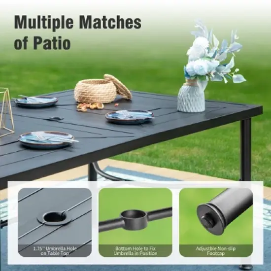 Captiva Designs 7pc Patio Dining Geometric Pattern Rectangular Steel Table & Mesh Back Metal Arm Chairs image {3}