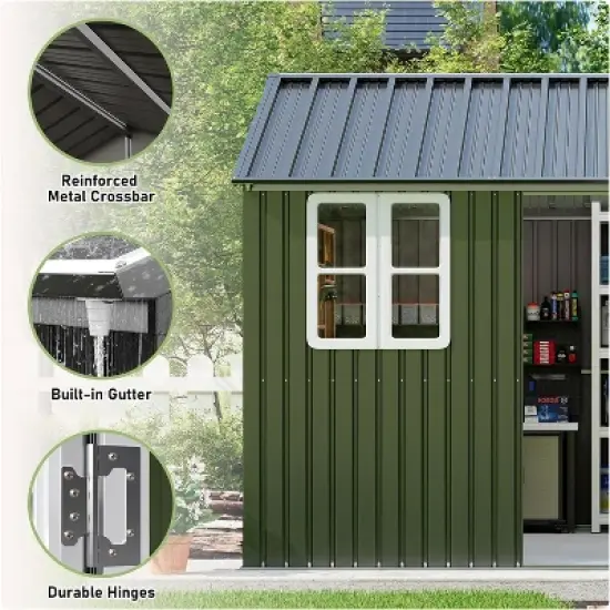 AMERLIFE 12x10.3x8.1 FT Galvanized Steel Outdoor Storage Shed image {2}