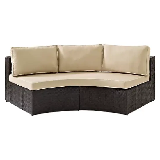 Catalina Outdoor Wicker Round Sectional Sofa  - Sand - Crosley image {1}