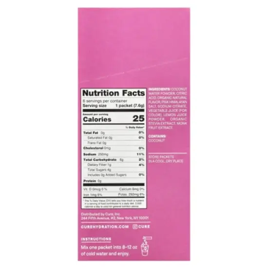 Cure Hydration Kids, Electrolyte Drink Mix, Fruit Punch, 6 Packets, 0.27 oz (7.6 g) Each image {1}