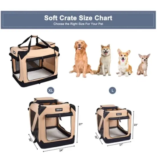 JESPET 36'' Soft Dog Crates Kennel for Pets, 3 Door Soft Sided Folding Travel Pet Carrier with Straps and Fleece Mat for Dogs, Cats, Rabbits, Grey image {5}