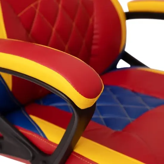 BlackArc High Back Gaming Chair with Red and Yellow Faux Leather Upholstery, Adjustable Swivel Seat and Padded Flip-Up Arms image {7}