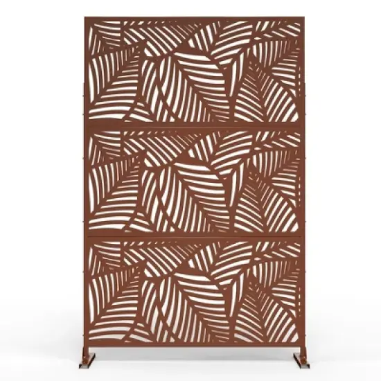 PexFix 72 in. x 47 in. Outdoor Metal Privacy Screen Garden Fence in Leaf Pattern in Rust Color image {2}